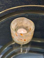 Krem Kahve Desenli Cam Tealight 8x9 cm | Tealight - Saksı