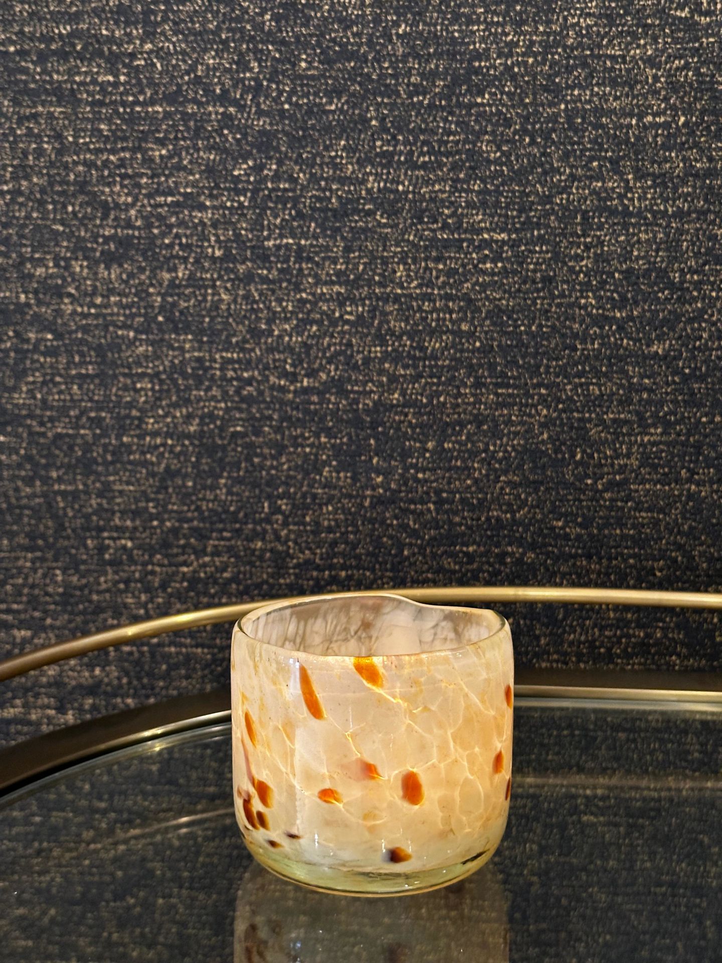 Krem Kahve Desenli Cam Tealight 8x9 cm | Tealight - Saksı