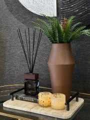Krem Kahve Desenli Cam Tealight 8x9 cm | Tealight - Saksı