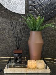 Krem Kahve Desenli Cam Tealight 8x9 cm | Tealight - Saksı