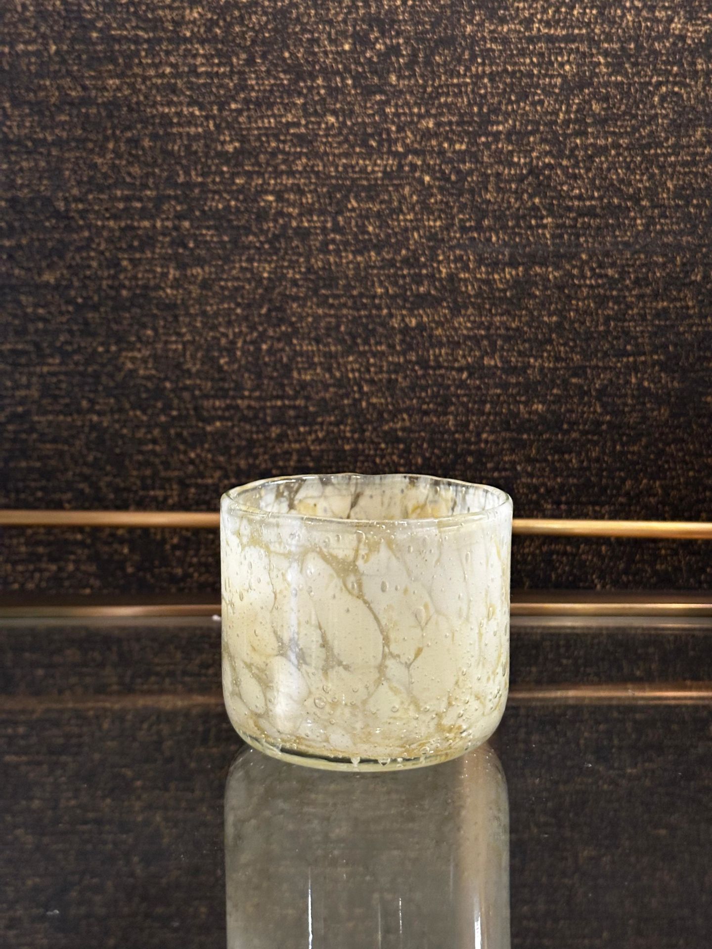Krem Rengi Desenli Cam Tealight 8x9 cm | Tealight - Saksı