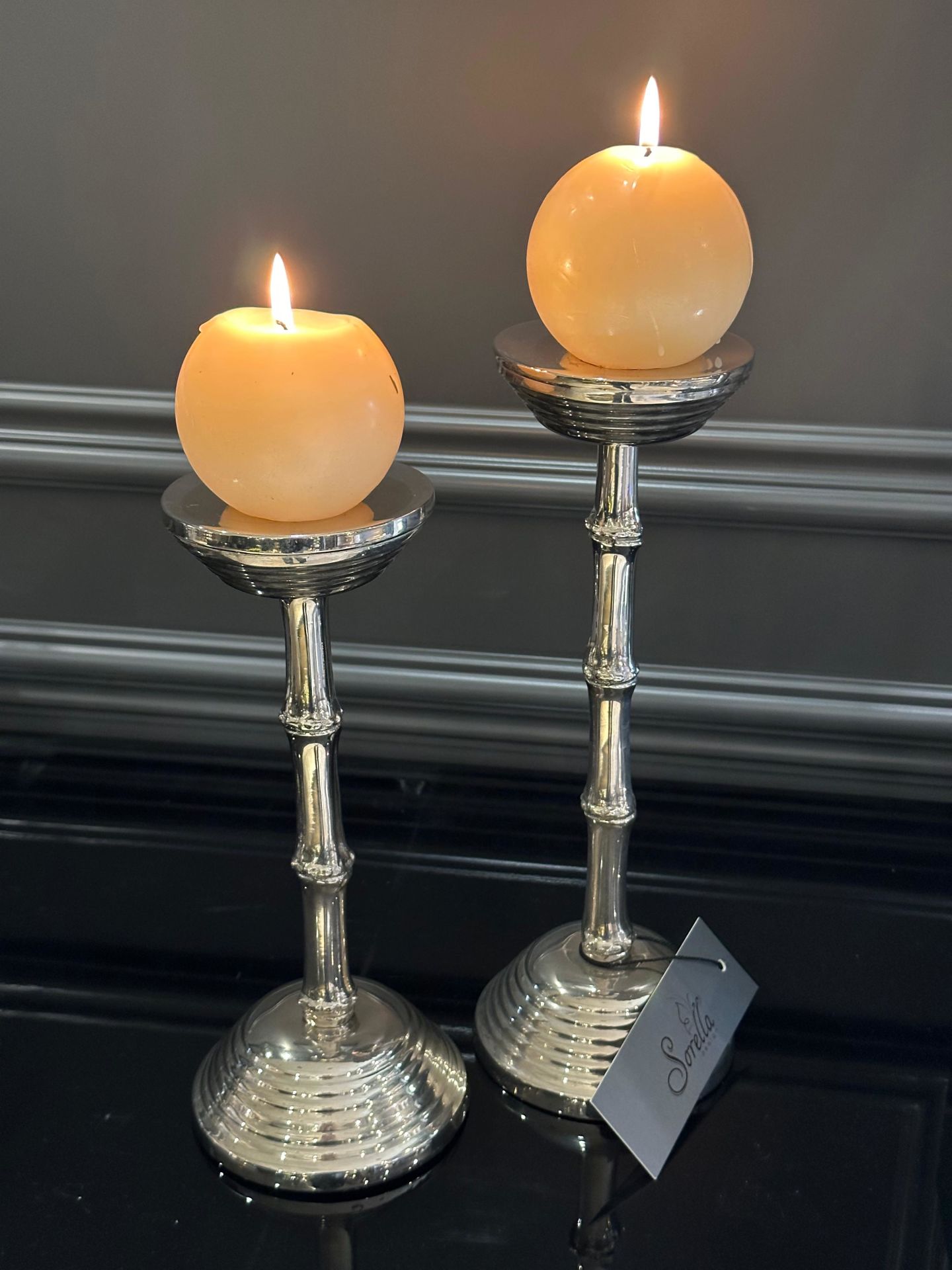 Candle holder gallions vintage nickel finish set of 2 ø11xh.30 cm | ø11x h.26 cm | 2'li Set Pirinç Şamdan