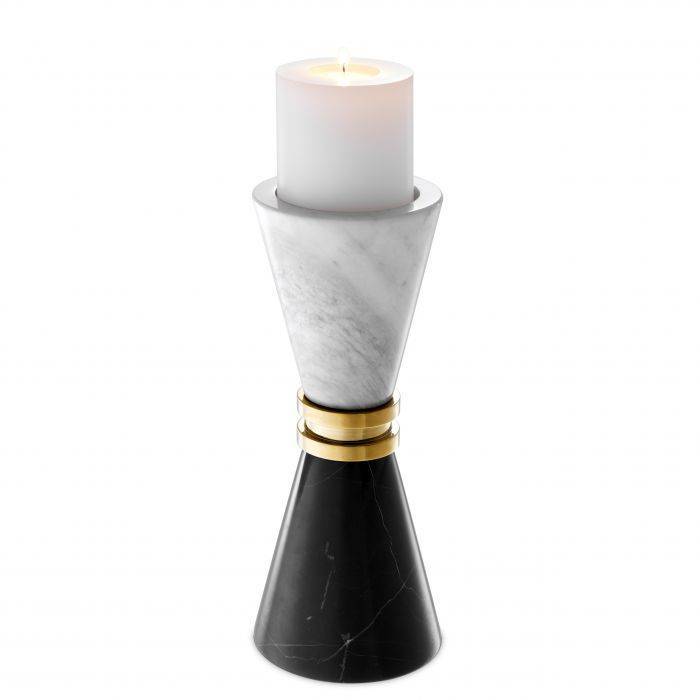 Candle holder diabolo 11x28 cm | Mermer Siyah Beyaz Gold Konik Şamdan - Mumluk