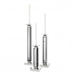Candle holder livia smoke crystal glass | nickel finish set of 3 12x12x h: 57 cm - 43 cm - 30 cm | 3!lü Set Kristal Füme Şamdan