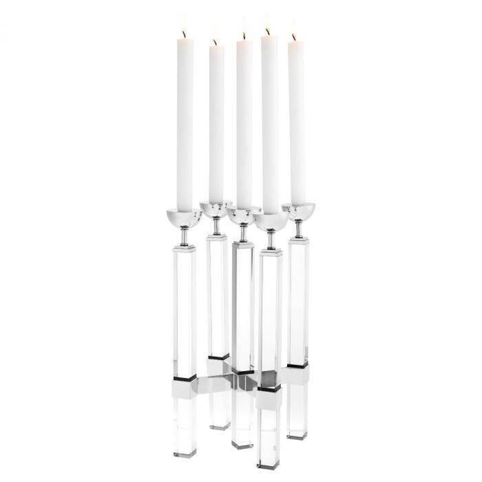 Candle holder naturale 18.5x18.5x42 cm | Kristal - Nikel 5 Kollu Şamdan
