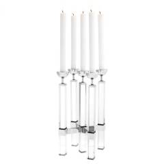 Candle holder naturale 18.5x18.5x42 cm | Kristal - Nikel 5 Kollu Şamdan