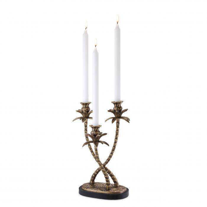 Candle holder villa d'este 25.5x19x34 cm | 3 Kollu Pirinç Palmiye Şamdan