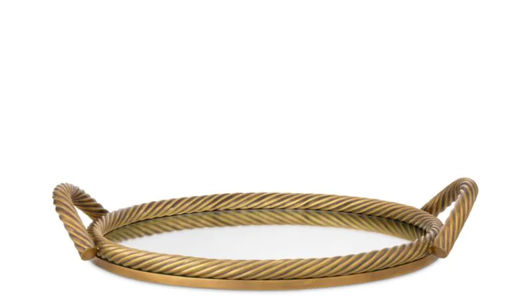 Tray Salvi Round Vintage Brass Finish L. 45 | W. 38 | H. 7.5 cm | Pirinç Tepsi