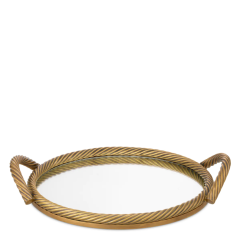 Tray Salvi Round Vintage Brass Finish L. 45 | W. 38 | H. 7.5 cm | Pirinç Tepsi