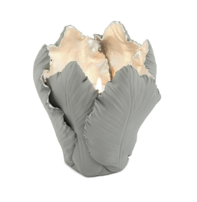 Candleholder tulip grey silver S 10 x11 cm | El Yapımı Seramik Lale Mumluk