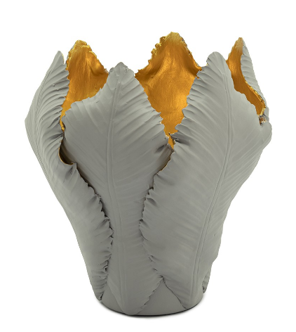 Candleholder tulip grey gold M 14x19cm |  El Yapımı Seramik Lale Mumluk