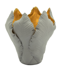 Candleholder tulip grey gold M 14x19cm |  El Yapımı Seramik Lale Mumluk