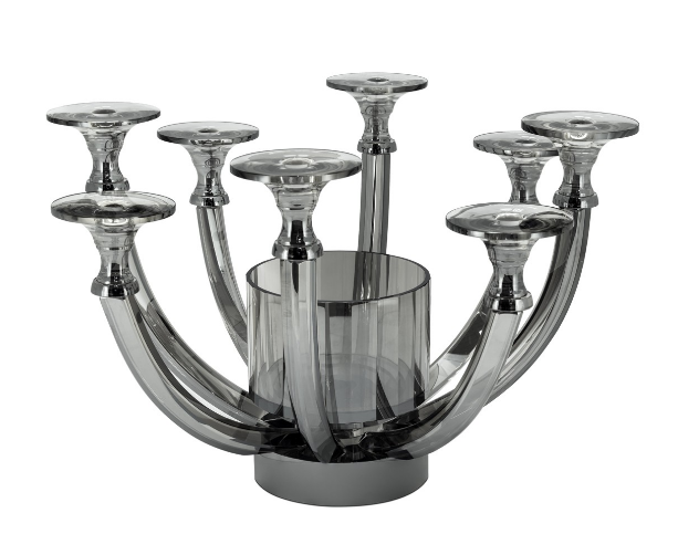 Candleholder+vasex8 anthracite 33x54 cm | Kristal 8 Kollu Şamdan 