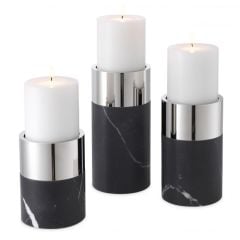 Candle Holder Sierra Black marble | nickel finish set of 3 12x25 - 12x20 - 12x16 cm | 3'lü Set Mermer Nikel Mumluk - Şamdan