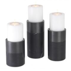 Candle Holder Sierra Black marble | bronze finish set of 3 12x25 - 12x20 - 12x16 cm | 3'lü Set Mermer Antrasit Mumluk - Şamdan 