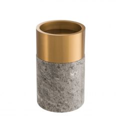 Candle Holder Sierra Grey marble ( 113286)| brushed brass finish set of 3 12x25 - 12x20 - 12x16 cm | 3'lü Set Mermer Bronz Mumluk - Şamdan
