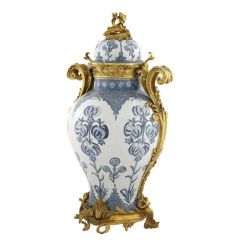 Vase Armand Blue & white ceramic | antique gold finish 39x31x67 cm | Seramik Pirinç Küp