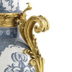 Vase Armand Blue & white ceramic | antique gold finish 39x31x67 cm | Seramik Pirinç Küp