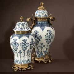 Vase Armand Blue & white ceramic | antique gold finish 39x31x67 cm | Seramik Pirinç Küp