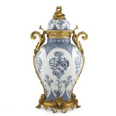 Vase Armand Blue & white ceramic | antique gold finish 39x31x67 cm | Seramik Pirinç Küp
