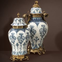 Vase debussy Blue & white ceramic | antique gold finish 26x54 cm | Seramik Pirinç Küp
