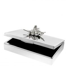 Box aloha rectangular polished stainless steel | nickel finish 33x22xh.13,5 cm | Nikel İstiridye Figürlü Kutu 