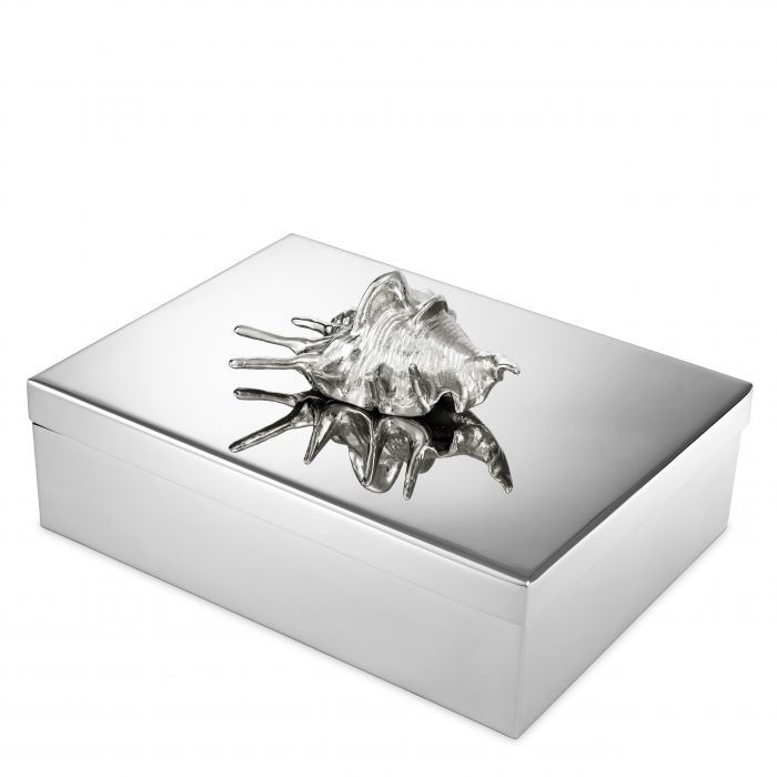 Box aloha rectangular polished stainless steel | nickel finish 33x22xh.13,5 cm | Nikel İstiridye Figürlü Kutu 