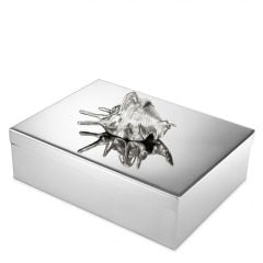 Box aloha rectangular polished stainless steel | nickel finish 33x22xh.13,5 cm | Nikel İstiridye Figürlü Kutu 