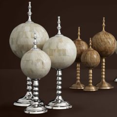 Object leonardo Antique brown bone | antique brass finish set of 3 17x50 - 14x42 - 11x34 cm | Mat Gold 3'lü Set Kemik Küre Obje