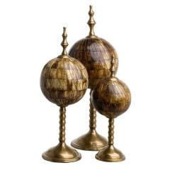 Object leonardo Antique brown bone | antique brass finish set of 3 17x50 - 14x42 - 11x34 cm | Mat Gold 3'lü Set Kemik Küre Obje