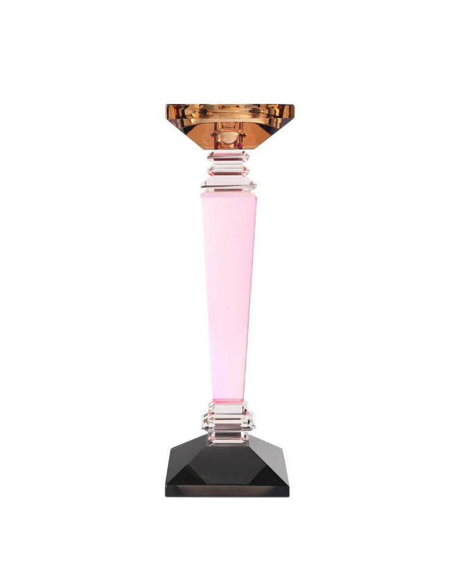 Candle Holder Diva Pink Amber Black 9x9x28 cm | Kristal Şamdan