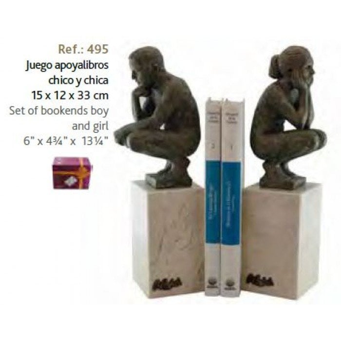 Bookends boy and girl set of 2 15x12x33 cm | Bronz & Kil & Mermer Heykel - Kitap Tutucu