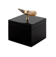 Black Lacquered box with natural horn 13x13x15 cm | Dekoratif Kutu