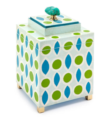 Wooden box turquoise blue green with turquoise stone 23x23x22 cm | Dekoratif Kutu