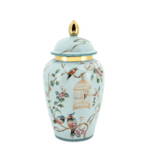 Ceramic box turquoise gold with birds L 23x38 cm  | Dekoratif Küp