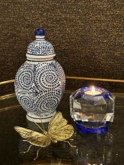 Traditional hand painted mini bleu blanc jar 12x20 cm | Dekoratif Küp