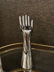 Reaching hand ceramic sculpture silver 8x11.5x31cm | Dekoratif Obje