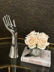 Reaching hand ceramic sculpture silver 8x11.5x31cm | Dekoratif Obje