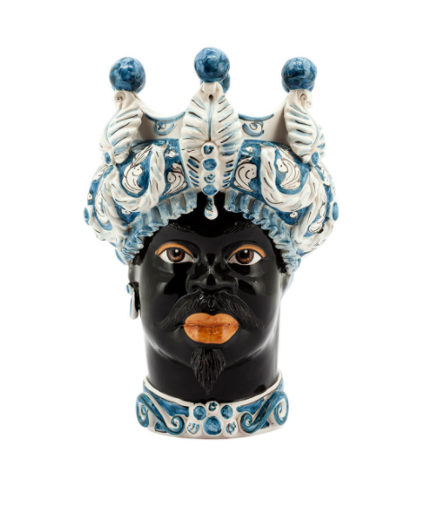 Vase moro man medium leaves blue  41 cm | Heykel - Vazo