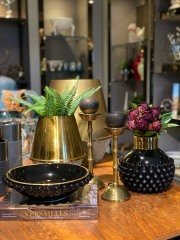 Handmade ceramic vase black gold impero round 21x18 cm | Vazo