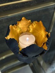 Candleholder tulip black gold S 10x11cm | El Yapımı Seramik Mumluk