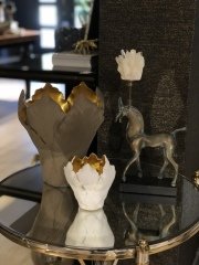 Candleholder tulip white gold L 25x27cm | El Yapımı Seramik Mumluk