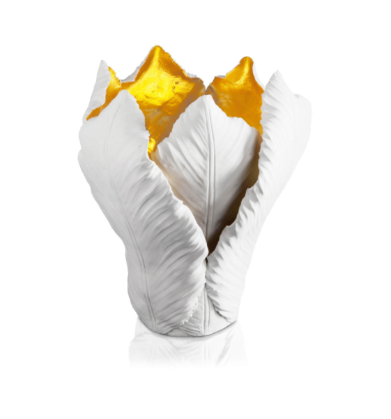 Candleholder tulip white gold L 25x27cm | El Yapımı Seramik Mumluk