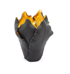 Candleholder tulip black gold L 25x27cm | El Yapımı Seramik Mumluk