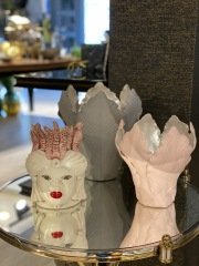 Candleholder tulip grey silver L 25x27cm | El Yapımı Seramik Mumluk