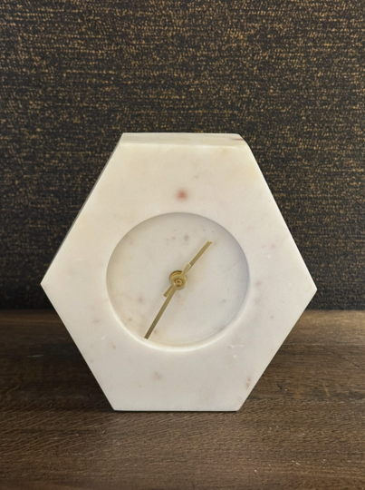 Clock 19x6,5x19 cm Chere white Marble | Mermer Saat | Dekoratif Obje