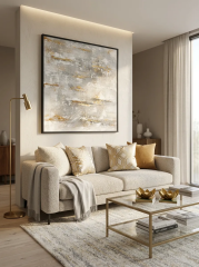 Beyaz Gold Soyut Yağlı Boya Çalışma 78 x 78 cm | Tablo