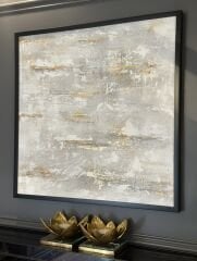 Beyaz Gold Soyut Yağlı Boya Çalışma 78 x 78 cm | Tablo