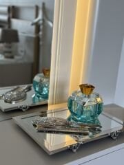 Box Jewel Crissy Cube Blue-Clerar-Amber  h:13 cm 10x10 cm | Kristal Kutu | Dekoratif Obje