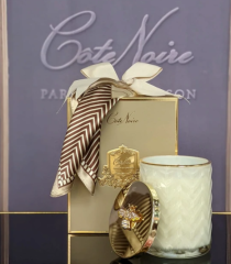 Fularlı balıksırtı desen ekru&gold arı figürlü mum  - Kokulu mum